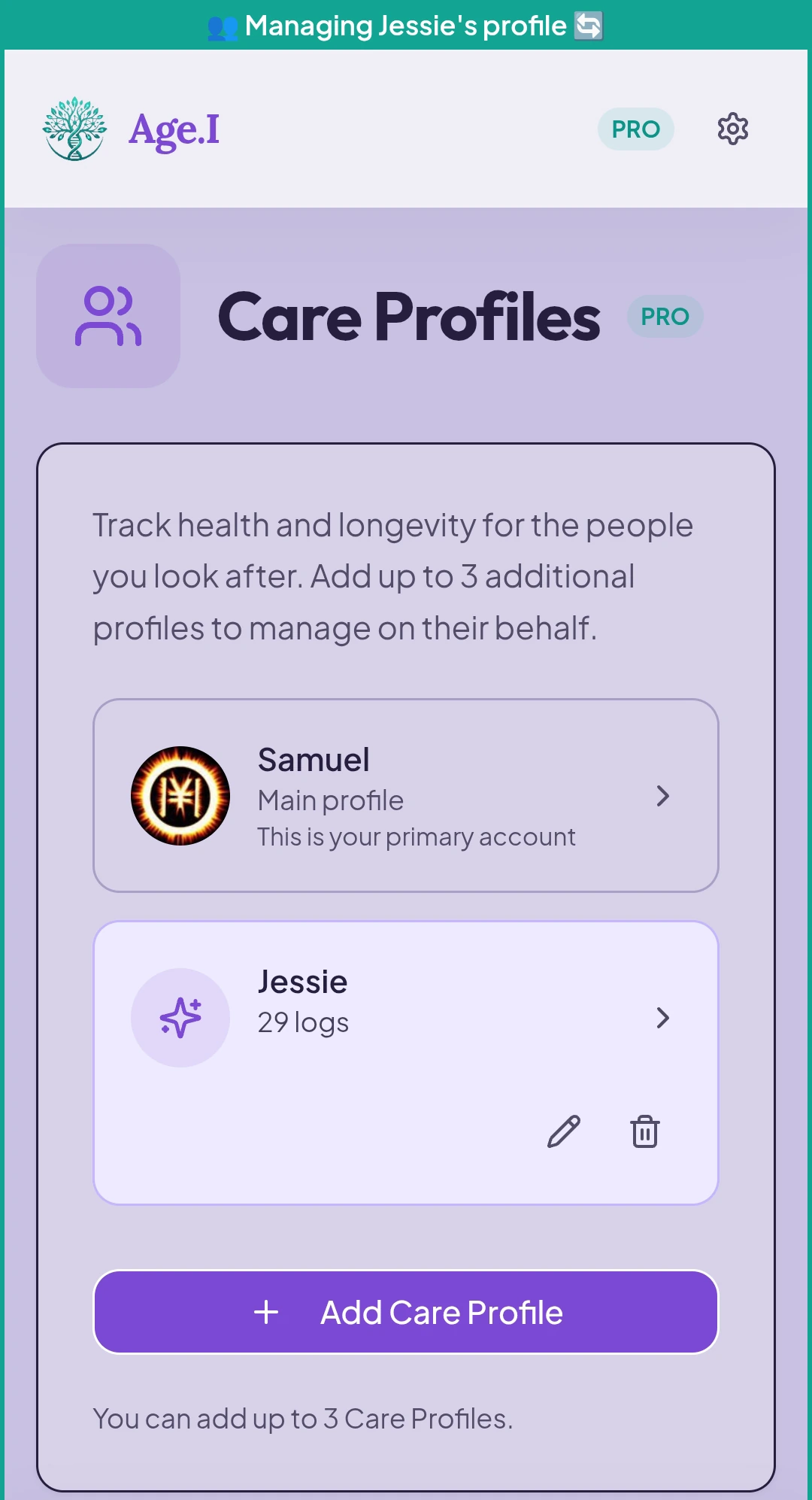 Age.I app screenshots careprofiles detail